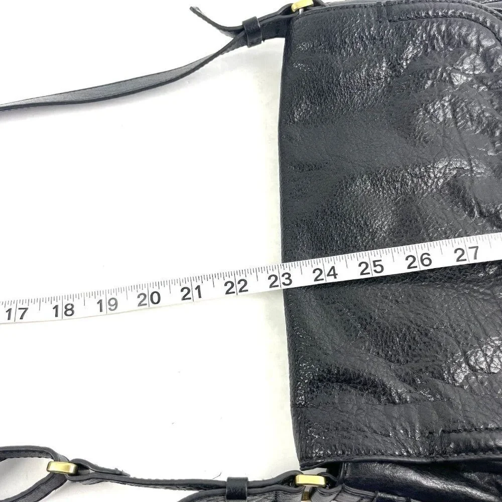 Fossil‎ Peyton Crossbody Bag Black Leather Double Flap Adjustable Strap Handbag